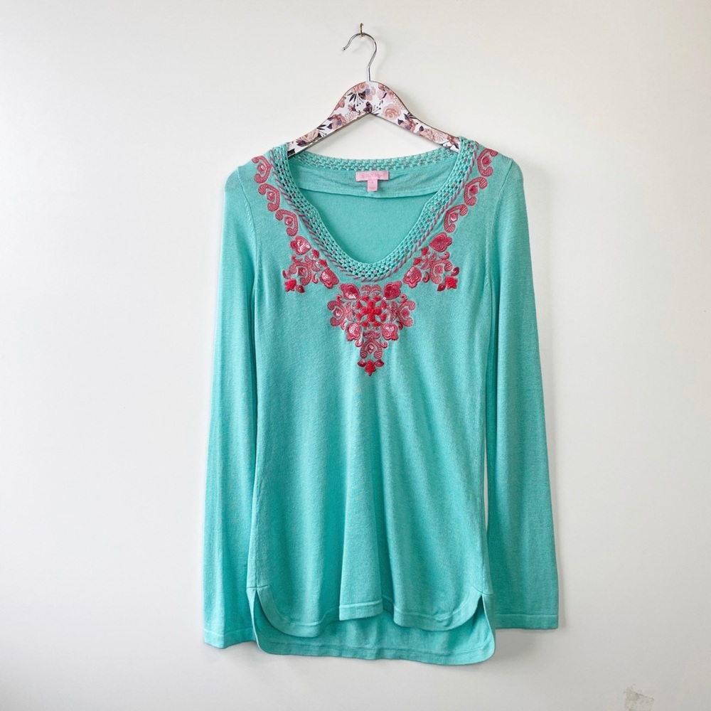 LILLY PULITZER Mint Green Embroider Tunic Sweater Small